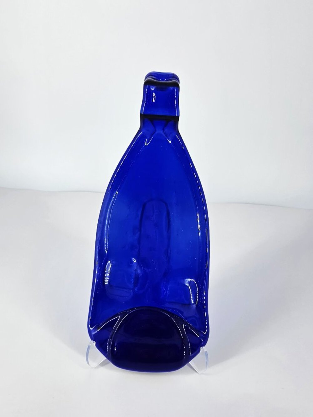 60s Recycle Handmade Cobalt Blue Bottle Art Glass Spoon Rest/Serving Tray 12" L.